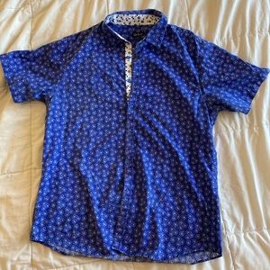 Galaxy By Harvic Men's Short‑Sleeve Modern Dress Shirt: Navy‑Cosmo/L